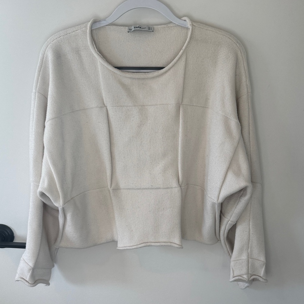 Zara Cream Boxy Textured Knit Sweater